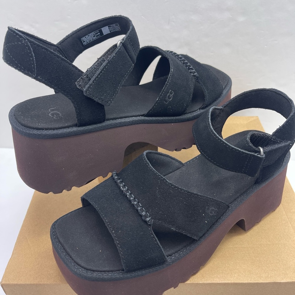 UGG WMNS10 Lug Sole NEW HEIGHTS Suede ANKLE STRAP Platform Heeled Sandals
Black - Picture 10 of 16